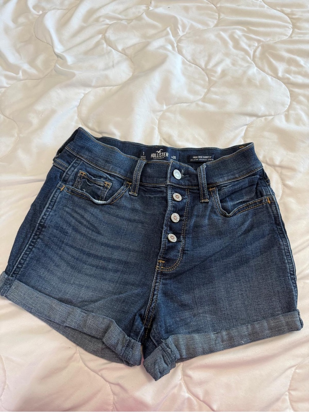 Hollister Dark Blue High-Rise Button-Front Denim Shorts
